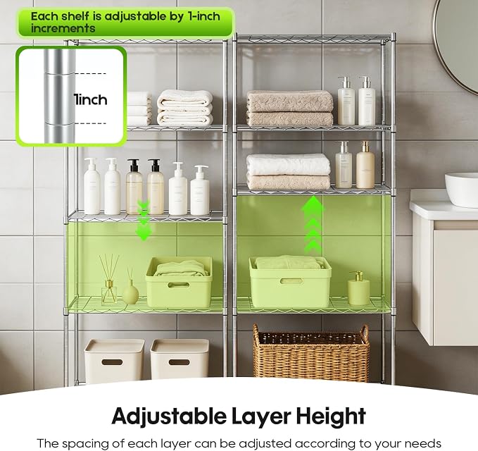 BestOffice | 5-Tier Wire Storage Shelves | 14 x 24 x 60 | Chrome | - Image 5