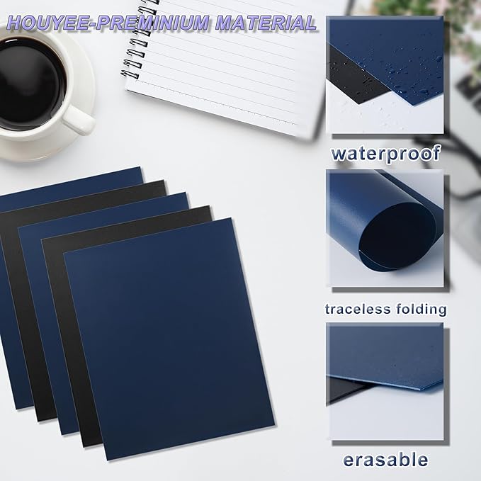 100 Pack Binding Covers Set, 8.5x11 Inches, Including 50 Pcs 12 Mil Navy Color Plastic Binding Covers, 50 Pcs 12 Mil, Black Color Plastic Binding Covers, Sand Textured-DeskLoop Office