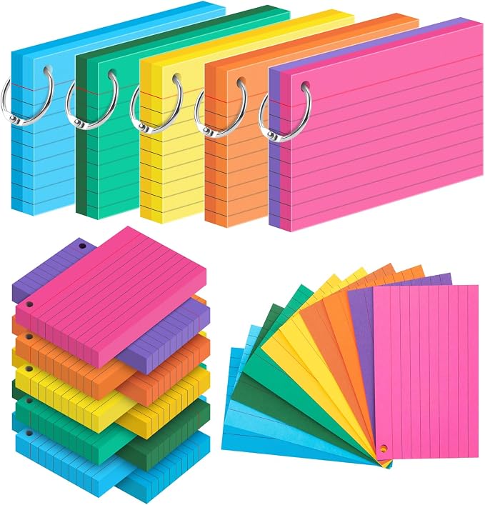 250 Count Colored Index Cards for Studying, 3x5 Inch Ruled Flash Cards 10 by pindda