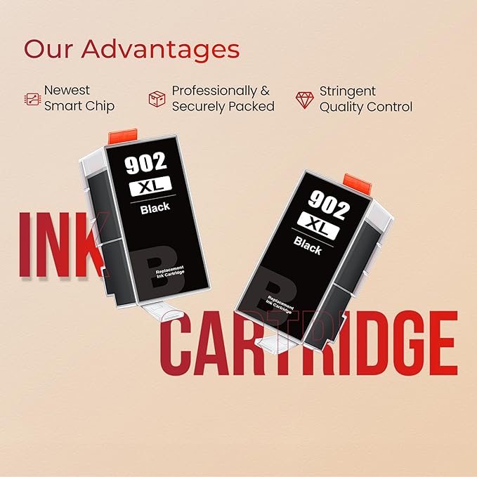 902XL Ink Cartridges for HP Printers Upgraded Replacement for HP 902 Ink Cartridges HP902XL Black Compatible for HP 902 XL Use to Officejet Pro 6978 6968 6958 6970 6962 6960 6975 Printer(2 Pack)-DeskLoop Office