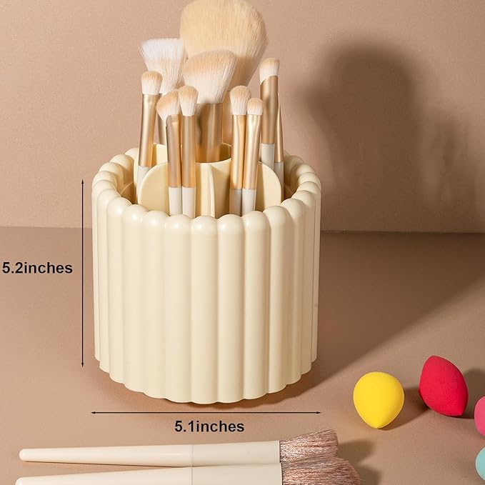Anyoifax 360 Rotating Makeup Brush Holder 7 Slots Make Up Brush Organizer Removable Spinning Cosmetic Brushes Storage Pen Holder for Vanity, Dresser, Desk, Beige-DeskLoop Office