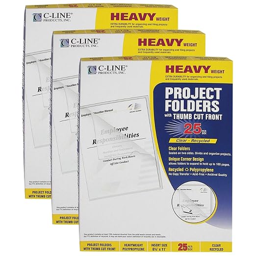 C-Line Recycled Poly Project Folders, 25 Per Box, 3 Boxes, CLI62127-3 by C-Line