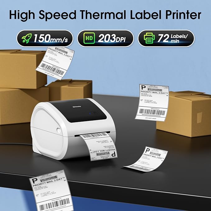 Bluetooth Shipping Label Printer 4x6 - D520BT Bluetooth Thermal Label Printer for Small Business， Shipping Packages, Compatible with USPS, Shopify, Amazon-DeskLoop Office