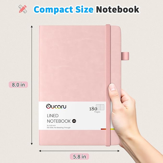 Oucaru Lined Journal Notebook, 8 Pack, 180 Pages, A5 Journals - Image 2