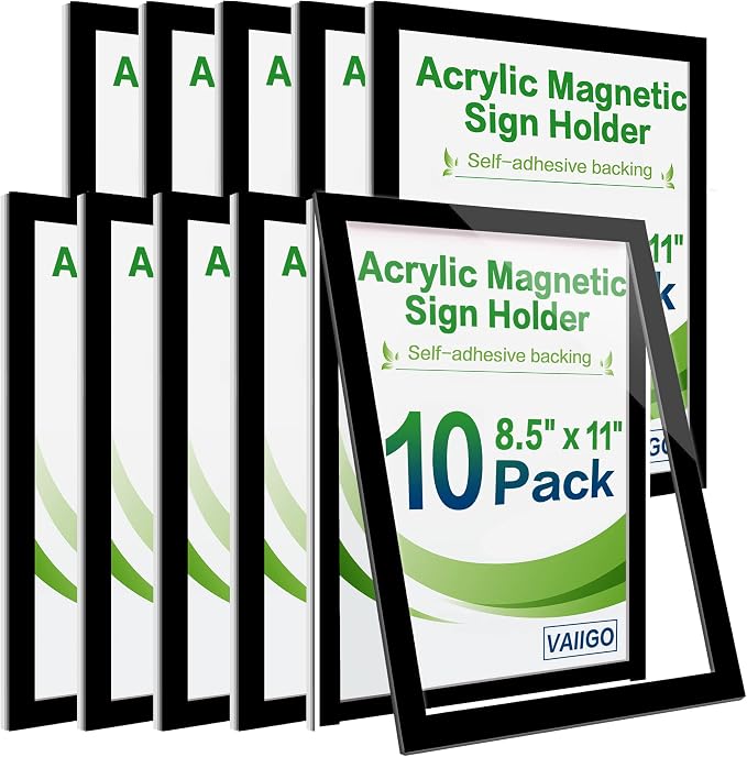 8.5" x 11" Acrylic Sign Holder Wall Mount, Self Adhesive Magnetic Display Frame by VAIIGO