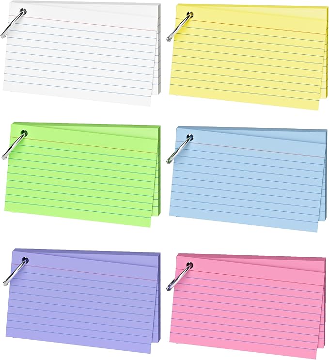 300 Count 3x5 index cards with Ring, Flash Cards 6 Color Assortment, Durable & by Unknown