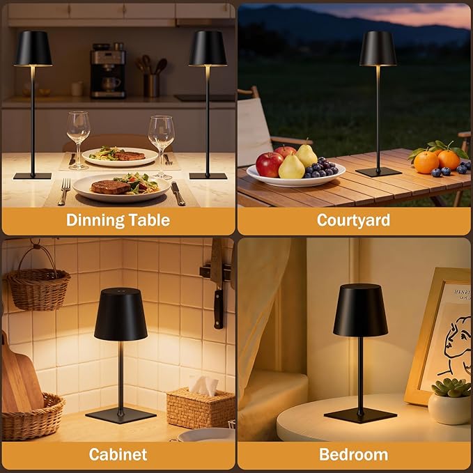 Kakanuo Black Cordless Rechargeable Table Lamp, 2 Pack Portable Desk Lamp - Image 6