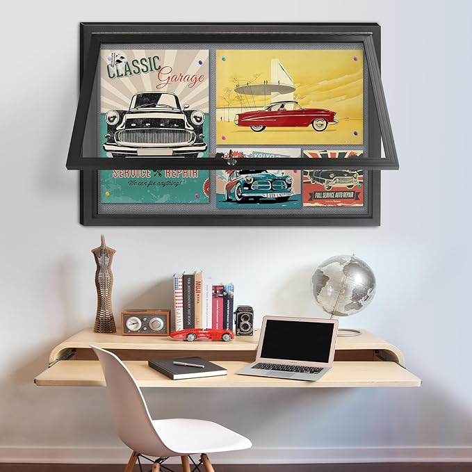 Outdoor Weatherproof Enclosed Fabric Bulletin Board,Noticeboard Case with Lockable Glass Door, Grey Felt,Black Aluminum Frame, 36x24 Inch (5xA4)-DeskLoop Office