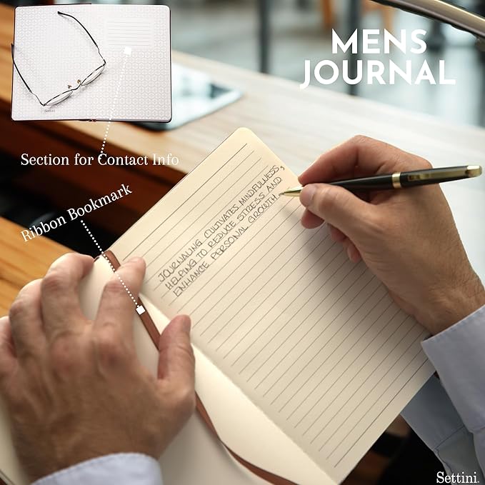 SETTINI® Lined Journal - Compass Journal for Writing Gift Set - Hardcover Vegan Leather, Includes Luxury Pen in a Unique Pen Holder, 192 Pages, 6 x 8.5 inches, Birthday Gift-DeskLoop Office