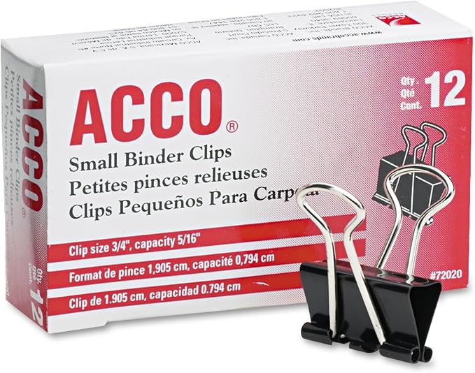 Small Binder Clips, Steel Wire, 5/16" Capacity by ACCO+Brands
