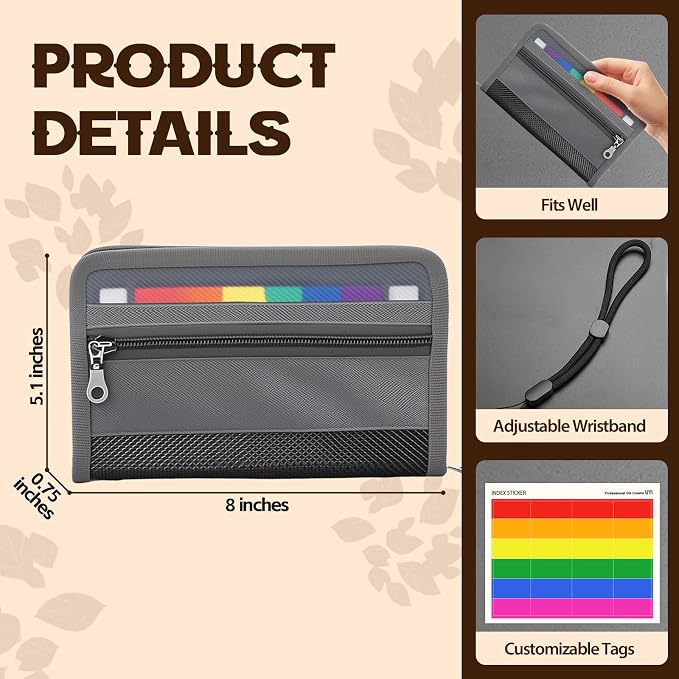 A6 Receipts Organizer with Zipper Closure and Wrist Strap, 12 Pocket Portable - Image 2