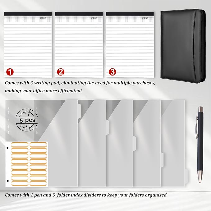 Leathario Portfolio Binder, Includes 10 Sheet Protectors and 3 Notepads - Image 3