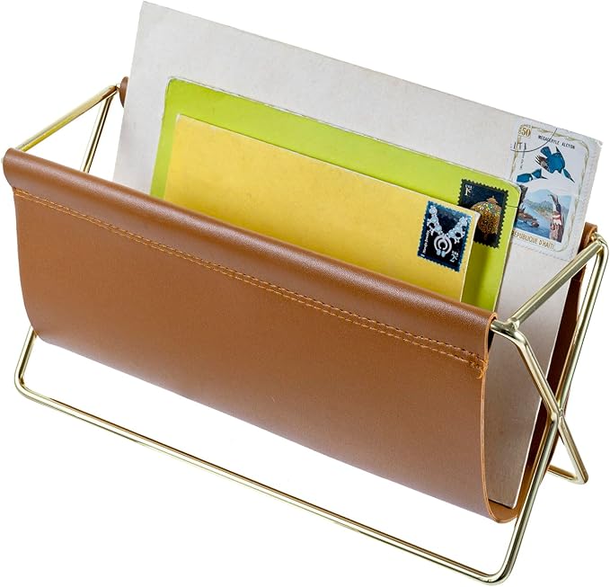 MyGift 10 Inch Mid Century Caramel Leatherette Mail Sorter Letter Holder Rack by MyGiftHome