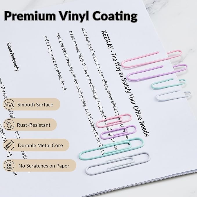 NEEWAY 450pcs Paper Clips Assorted Sizes, Small and Large Paper Clips, Coated - Image 5