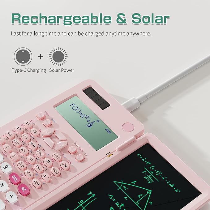 Rechargeable Scientific Calculator for Students, Pink 991ES MAX Foldable Science Calculator with Notepad 417 Function Solar Energy Science Calculators for Middle and High School Supplies (Pink)-DeskLoop Office