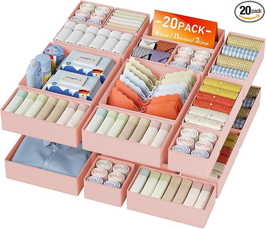 DIMJ Drawer Organizer Clothes - 20 Pack Closet Drawer Organizer Bins for Baby Clothes Storage, Fabric Dresser Organizer for Nursery Bedroom, Foldable Small Drawer Dividers for Underwear Socks-DeskLoop Office