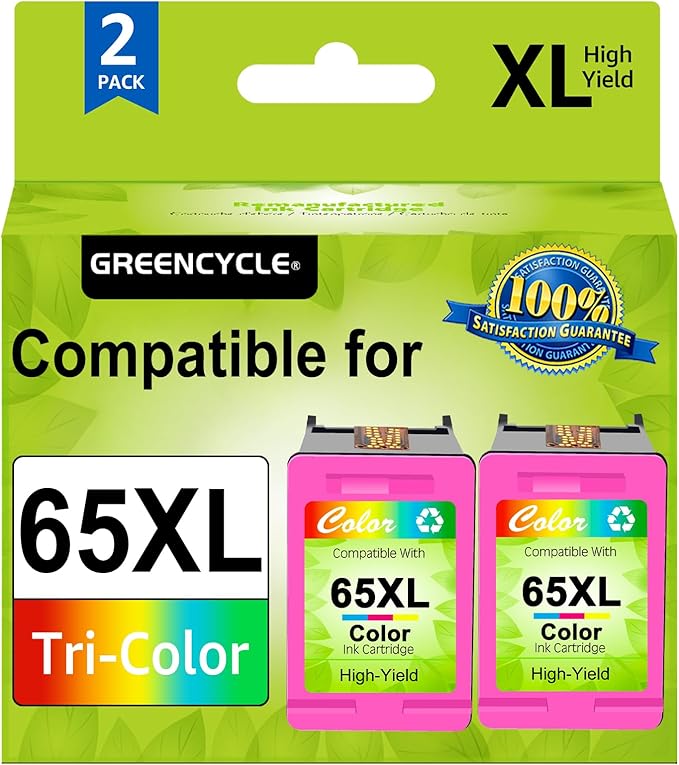 greencycle Remanufactured Ink Cartridge Replacement for HP 65 65xl Compatible for Envy 5055 5052 Deskjet 2655 3755 2622 2624 3758 3752 3732 3730 3722 3721 Printer (2 Pack, Tri-Color)-DeskLoop Office