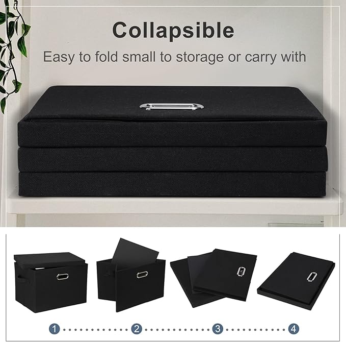 Large 17" 36 Quart Collapsible Stackable Storage Bins with Lids, 3 Packs Black Linen Fabric Closet Boxes with Lids, Storage Cube Baskets Container Organizers for Bedroom Office(17 x12 x11)-DeskLoop Office