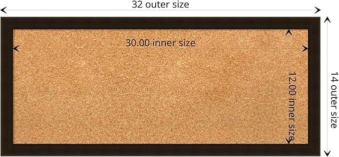 Amanti Art Natural Cork Board for Wall, 14x32 Vision Board with Brown Wood Frame, Medium Corkboard Office Decor for Home Organization, Rustic Farmhouse Corkboard Pinboard to display items for home-DeskLoop Office
