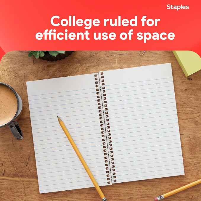 STAPLES 1‑Subject Spiral Notebook, College Ruled, 80 Sheets - Image 4