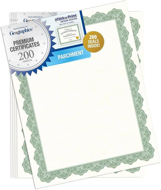 Geographics® 30% Recycled Blank Parchment Certificates, 8 1/2" x 11", Optima by Geographics