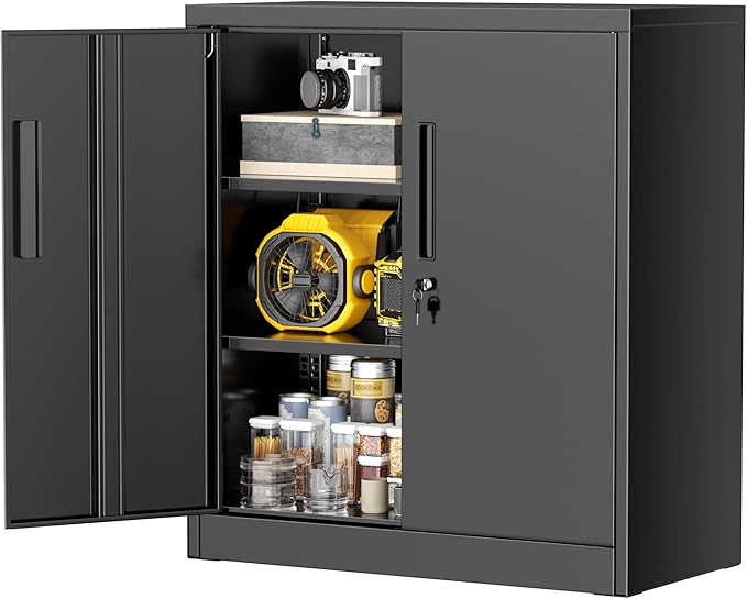 Greenvelly Metal Garage Storage Cabinet,36" Black Lockable Metal Cabinets with 2 Doors and Shelves,Storage Locking Counter Cabinet for Home Office,Garage,Kitchen,School-DeskLoop Office