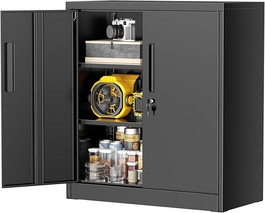 Greenvelly Metal Garage Storage Cabinet,36" Black Lockable Metal Cabinets with 2 Doors and Shelves,Storage Locking Counter Cabinet for Home Office,Garage,Kitchen,School-DeskLoop Office