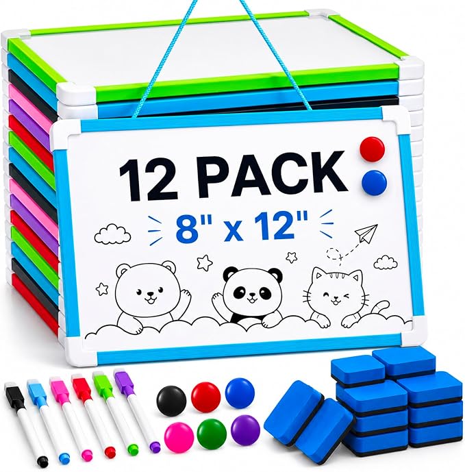 Colarr 12 Pack Hanging Magnetic Dry Erase Board 8'' x 12'' Small Double Sided by Colarr