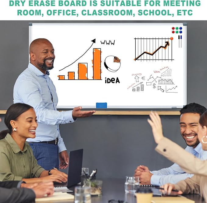 H-Qprobd Dry Erase White Board for Wall 6' x 3' Large Magnetic Whiteboard 72"x36" Aluminum Presentation Whiteboard with Long Pen Tray, 6 Markers, 2 Erasers &12 Magnets-DeskLoop Office