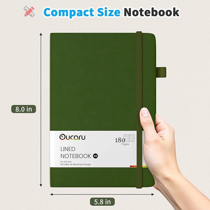 Oucaru Lined Journal Notebook, 8 Pack, 180 Pages, A5 Journals - Image 2