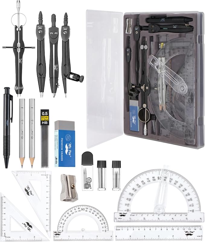 Mr. Pen- Geometry Set, 6 Inch Swing Arm Protractor, Divider | Set Squares by MrPen