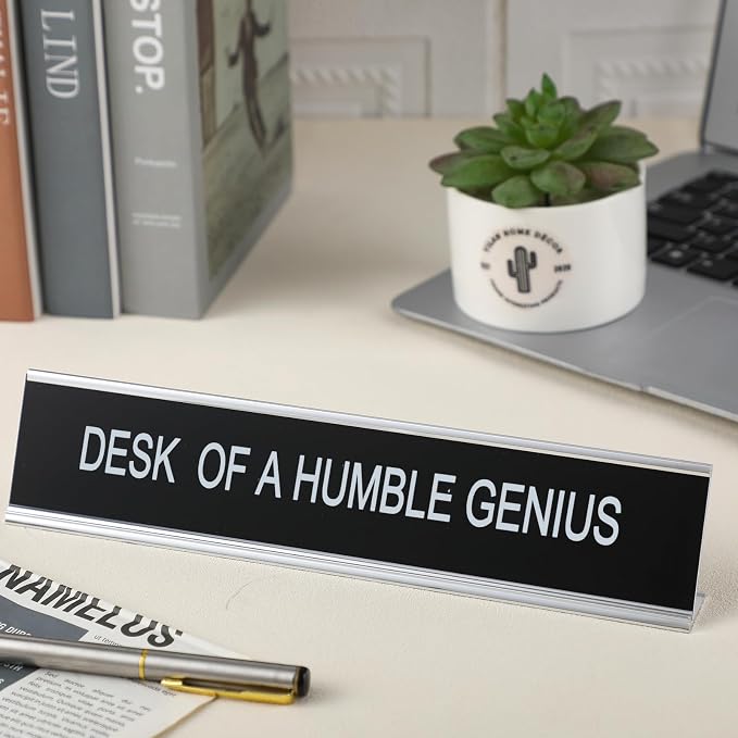 Menkxi Funny Desk Signs for Office, Novelty Nameplate Office Decor Black Desk - Image 3
