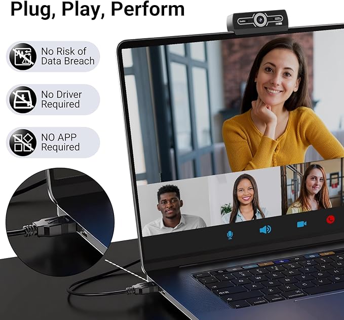 2K Webcam,Webcams for PC, AutofocusNoise Cancellation,Plug & Play USB Web cam for Laptop, Desktop, PC, Mac, Zoom, Skype, Streaming-DeskLoop Office