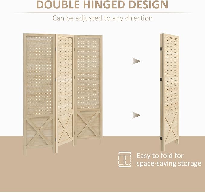 NicBex Room Divider 3 Panel Room Dividers with Pegboard Design Partition Room Dividers and Folding Privacy Screens 4.7 FT Wall Divider for Home, Office, Room Separation,45"W x 0.75"D x 57"H, Natural-DeskLoop Office