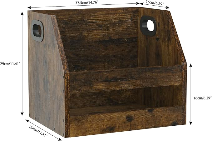 YMYNY Vinyl Record Storage Holder, Rustic Brown, 14.96*11.42*11.42" HCD001H | - Image 3