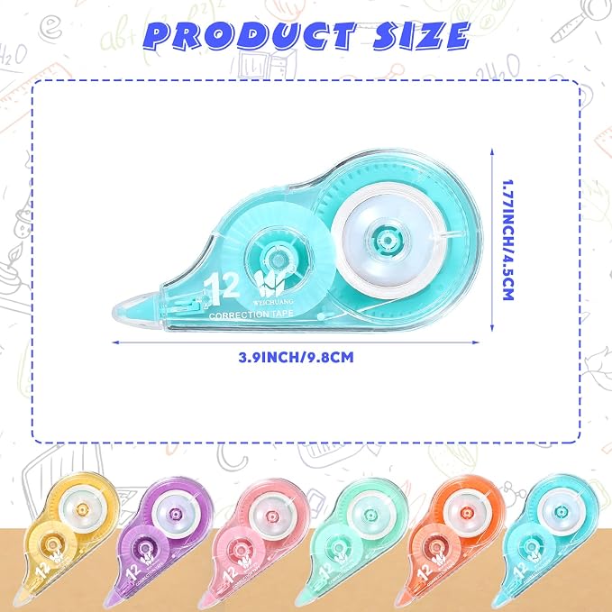 Yexiya 12 Pcs Correction Tape Eraser 0.2 Inch x 39.4 Feet White Tape Original - Image 2
