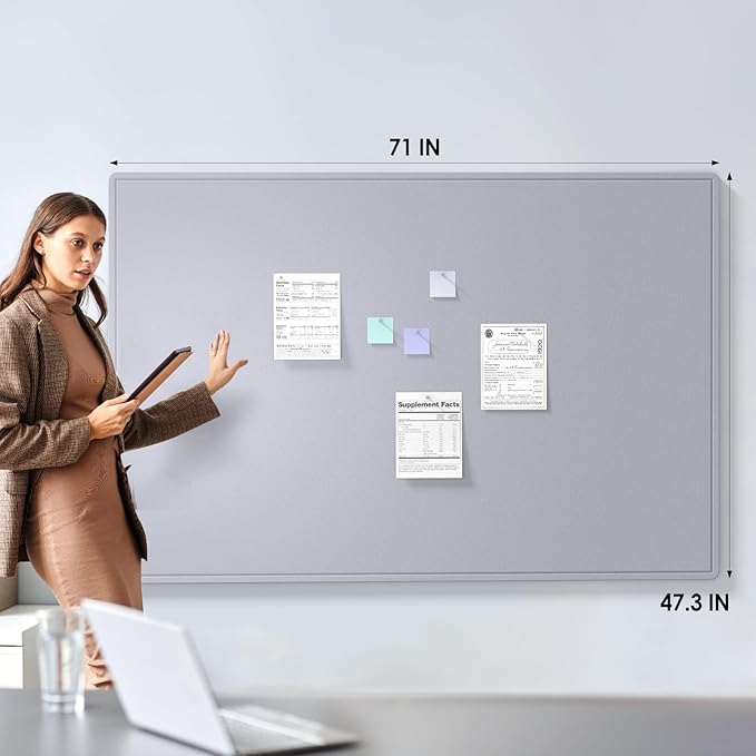 MaxGear Extra Large Bulletin Board 72" x 48", Foldable Felt Board Vision Board Supplies, Cork Board for Office, Home, School, Small Pin Boards for Walls Decorative Display Board Moonlight Gray-DeskLoop Office