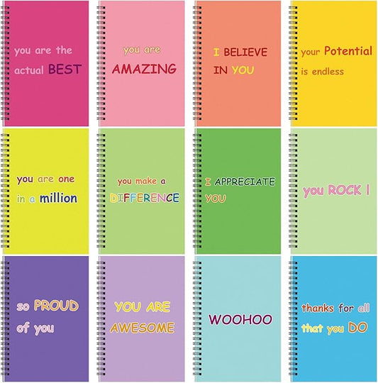 Fuutreo 12 Pcs Spiral Notebook for Work A5 8.3 x 5.7 Inch College Ruled Spiral Journal Notebook Kraft Cover Ruled Paper, 12 Color, 60 Sheets, 120 Pages for Office School (Innovative)-DeskLoop Office