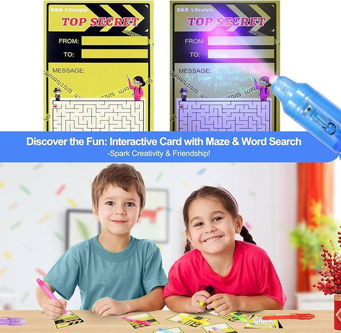 10 Pcs Invisible Ink Pens with UV Led dark light, Word Search & Maze Activities Cards and Bags Included, End of School Year Gift, Fun for Kids' Birthday, Halloween, Christmas, Goodie bag stuffers-DeskLoop Office