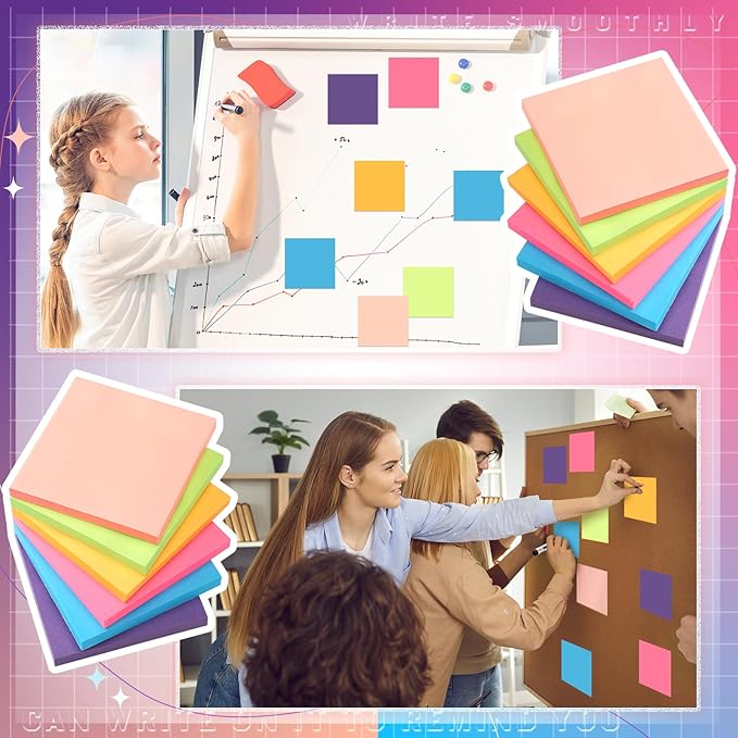 Kajaia 24 Pads Full Adhesive Sticky Notes Colorful Sticky Notes Adhesive Memo Self Stick Pads Easy to Post for Office Home School Meetings Supplies 6 Pastel Colors 80 Sheets/pad(3x3 Inches)-DeskLoop Office