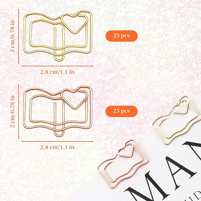 50 Pcs Book Shape Paper Clips, Small Cute Paper Clips, Fun Shape Paperclips - Image 2