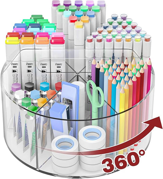 Absonic Acrylic Pen Holder Pencil Organizer, 360-Degree Rotating Pencil Holder, Crayon Organizers for Kids Marker Organizer Caddy Art Supply Kids Desk Organizers for Office Home School-DeskLoop Office