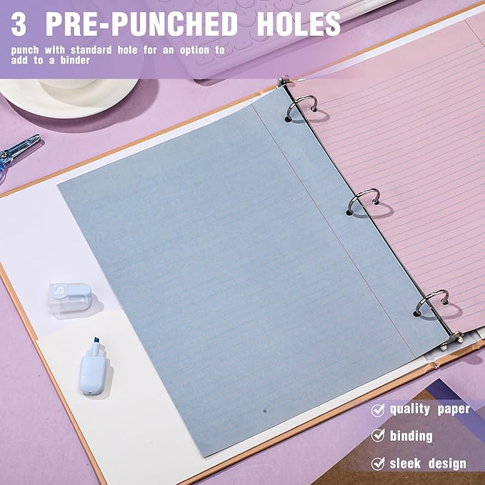 PerKoop 400 Sheets Colored Loose Leaf Paper 8.5" x 11" college ruled Lined 3 Hole Punched notebook Filler Paper for 3 Ring Binders Office School Supplies (Sweet Color)-DeskLoop Office