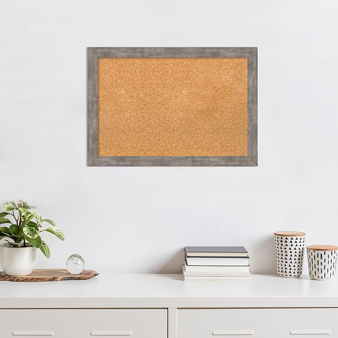 Amanti Art Natural Cork Board for Wall, 19x27 Vision Board with Silver Wood Frame, Medium Corkboard Office Decor for Home Organization, Casual Corkboard Pinboard to display items for home organization-DeskLoop Office