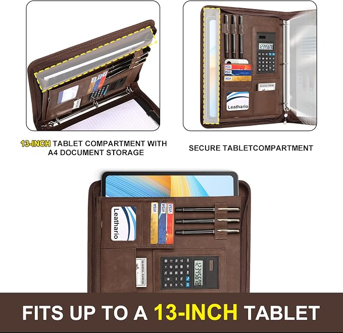 Leathario Portfolio Binder, 3-Ring Folder Organizer, Includes 10 Sheet - Image 4