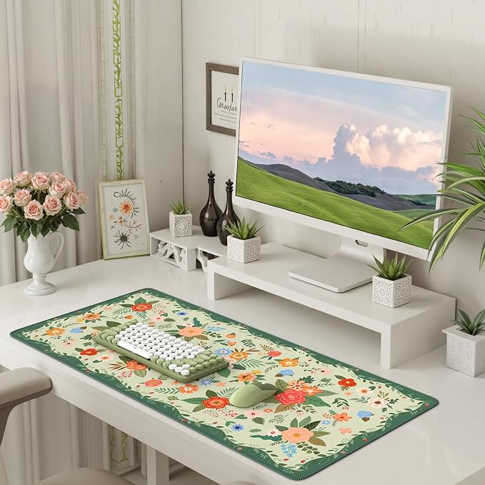 iCasso Floral Desk Mat for Keyboard and Mouse, Cute Gaming Mouse Pad XXL - Image 2