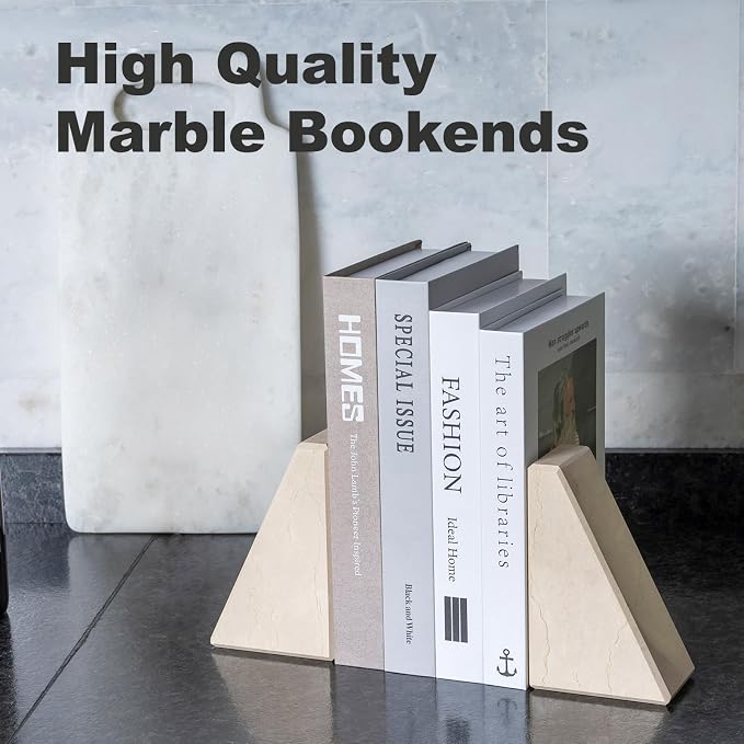 Marble Bookend for Heavy Books, Decorative Bookends for Shelves, Durable and - Image 4