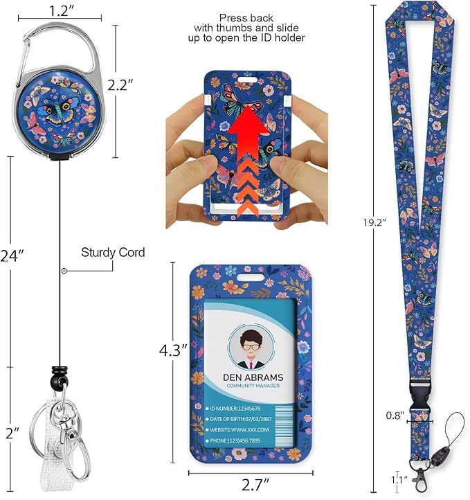 Piefly Lanyards for Id Badges, Butterfly Flowers Badge Holder - Image 5