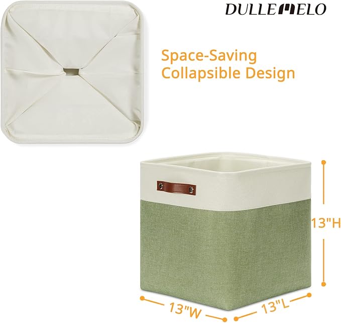 DULLEMELO Storage Baskets for Organizing, Linen Closet Organizers and Storage Baskets for Dog Toy Box, 13 Inch Decorative Cube Storage Bins with handle for Baby Gift Basket(4 Pack - 13" White&Green)-DeskLoop Office