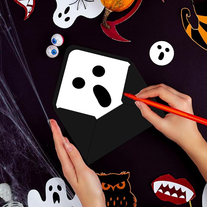 Whaline 50Pcs Halloween Envelopes White Black Ghost Invitation Envelope - Image 7